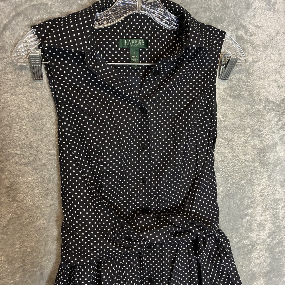 Lauren Ralph Lauren Womens Micro Polka Dot Shirt Dress 4 Classic Retro Mod